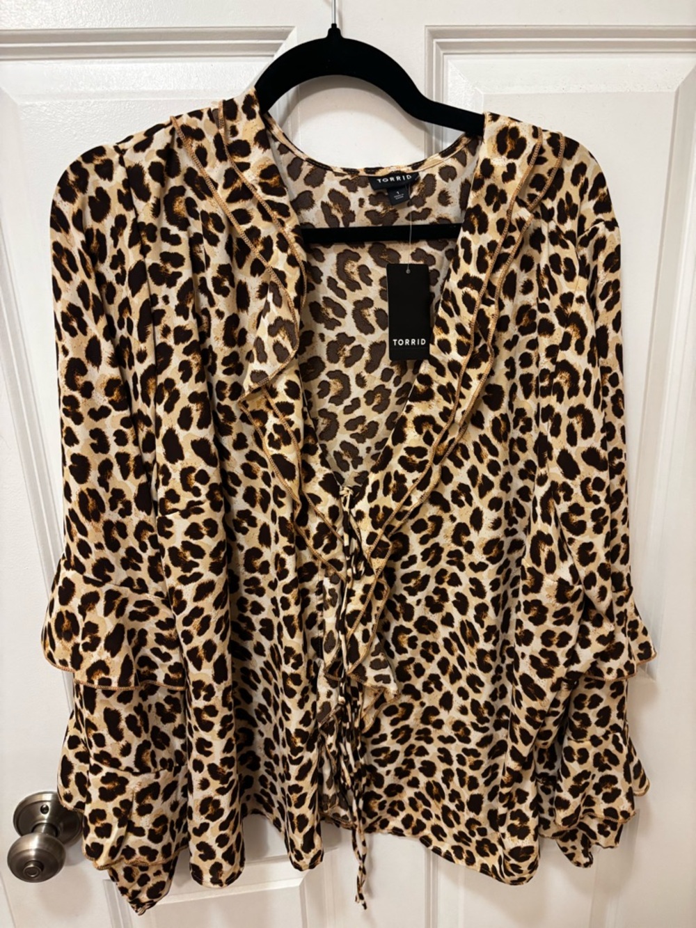 torrid Leopard Print Ruffle Tie-Front Blouse - tan & black